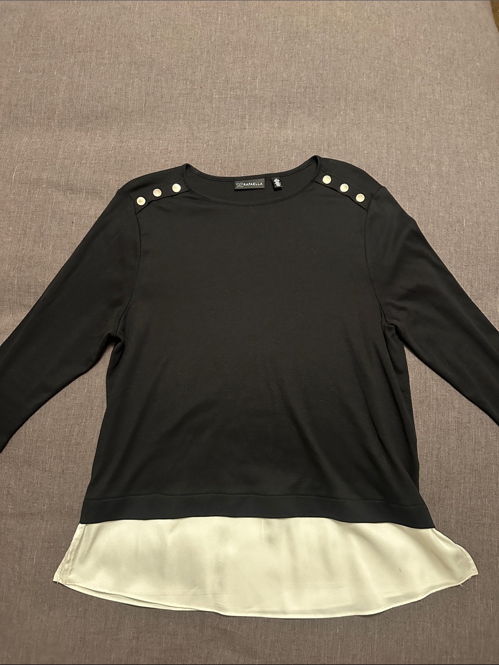 Rafaella Black Top with Cream Hem and Shoulder Buttons
